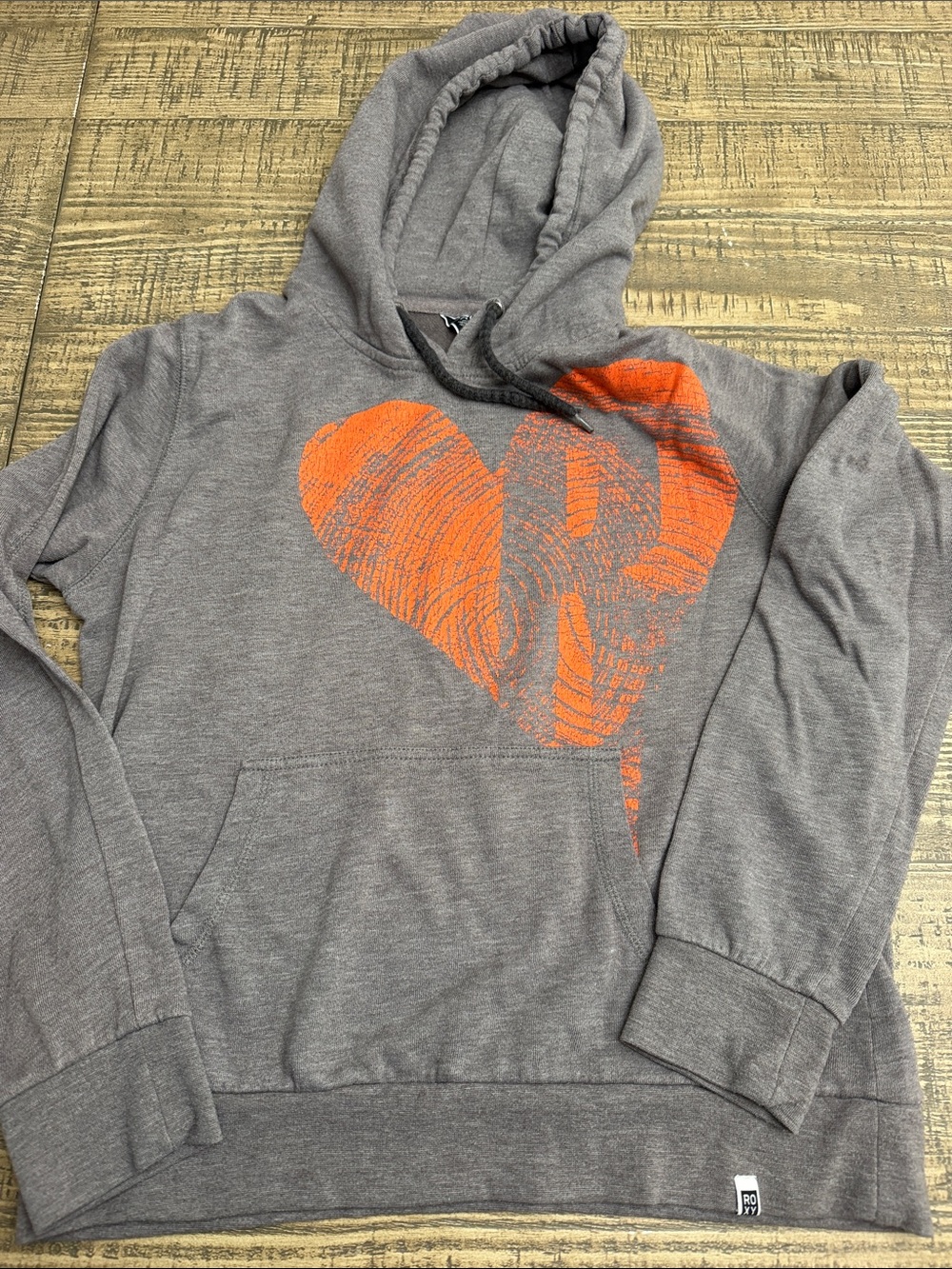 Roxy Gray Hooded Sweater with Orange Heart Graphic